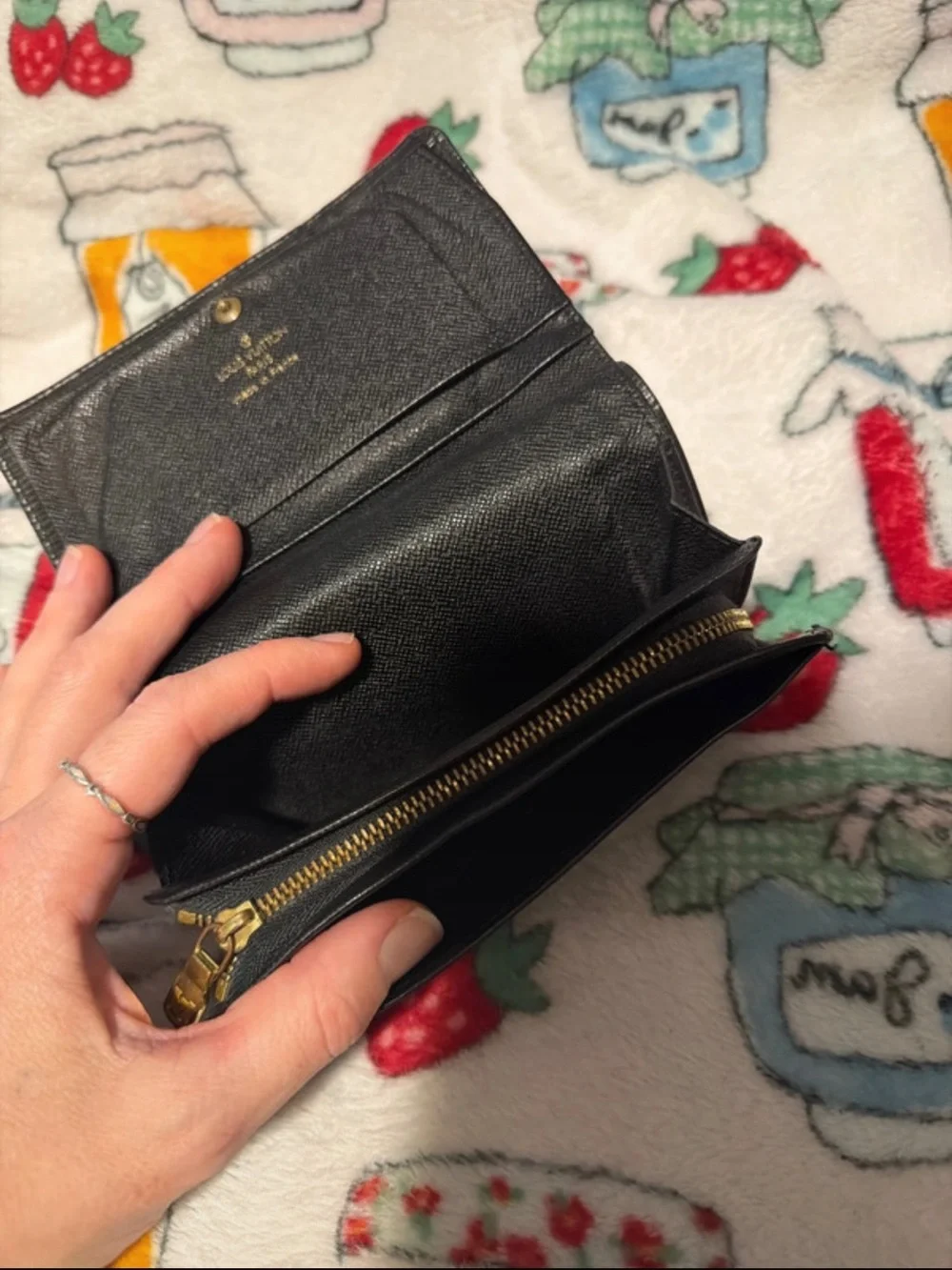 Black Leather LV Wallet with Zip Closure